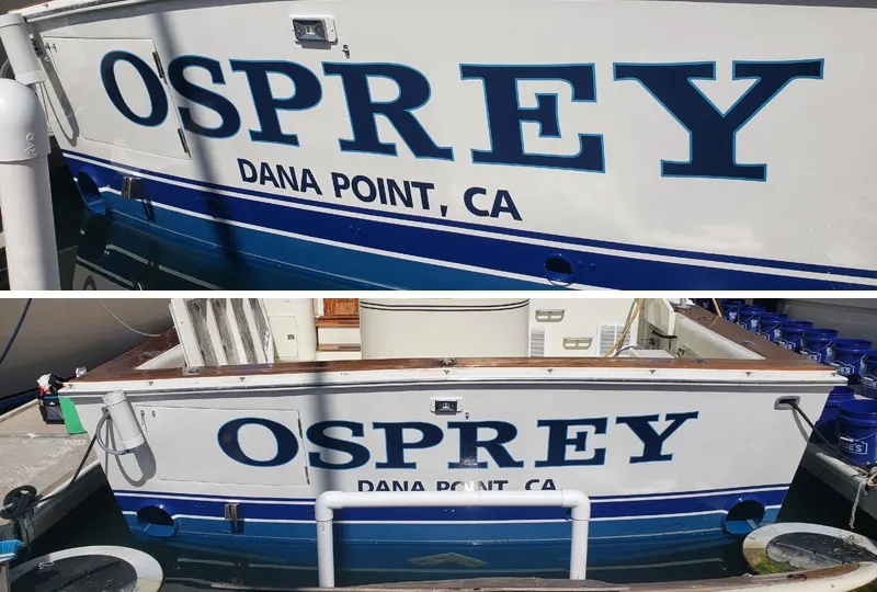 Boat lettering in Dana Point, CA