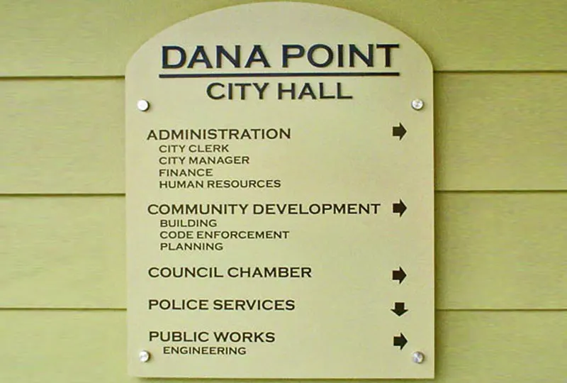 Dana Point City Hall Direction Sign Board